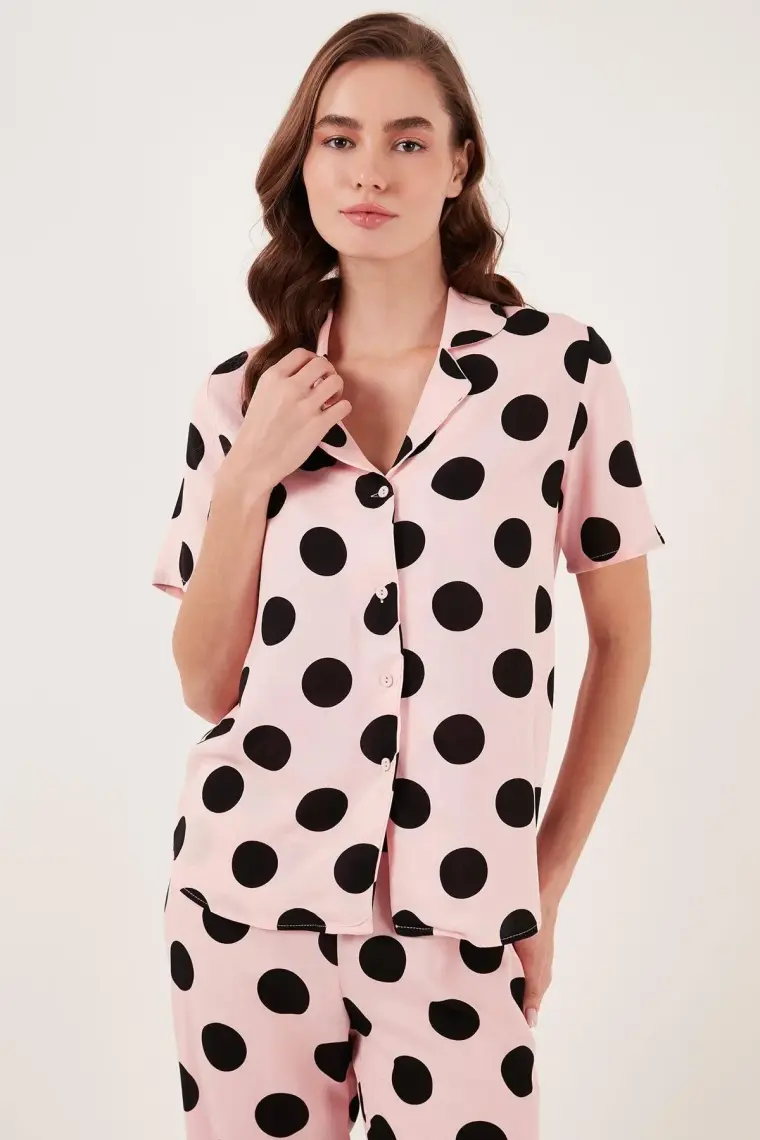 Lela Rahat Kesim Bol Paça Mono Yaka Kısa Kollu Pijama Takımı Bayan Pijama Takımı 6110290