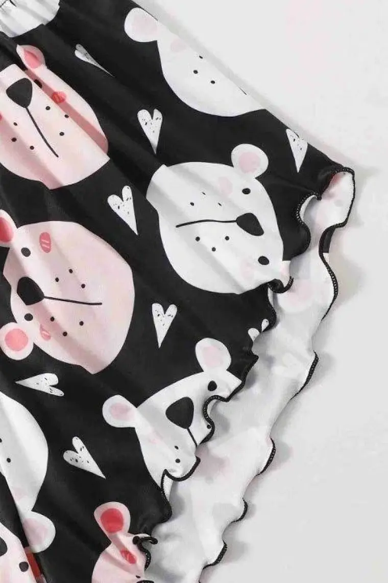 Merry See Uyuyan Ayıcık Basklı Ultrasoft Askılı Sortlu Pijama Takımı