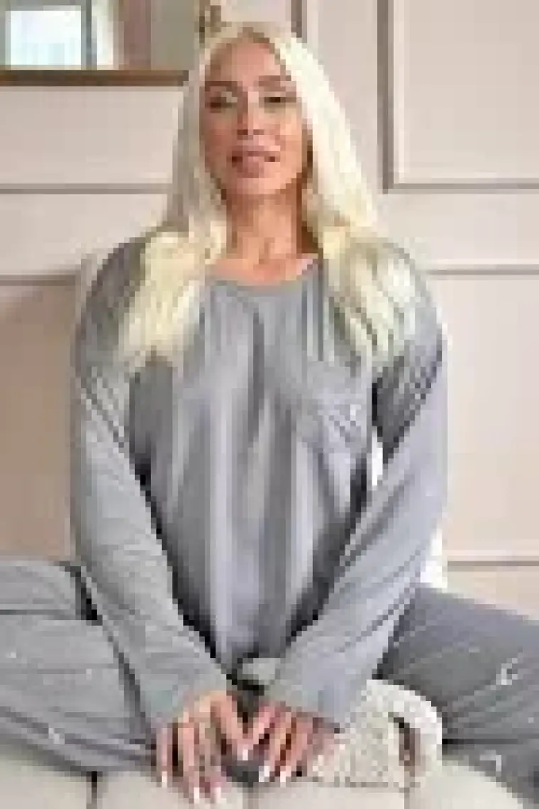 Pijama Evi Antrasit Ay Yıldız Desenli Bambu Uzun Kol Kadın Pijama Takımı