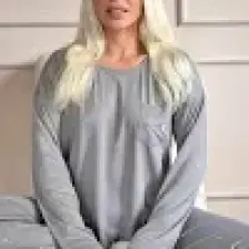 Pijama Evi Antrasit Ay Yıldız Desenli Bambu Uzun Kol Kadın Pijama Takımı