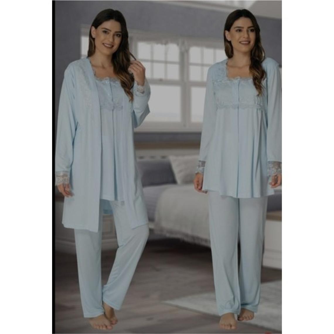 Kadın Mavi Sabahlıklı Lohusa Pijama Takımı EFFORTT 2401