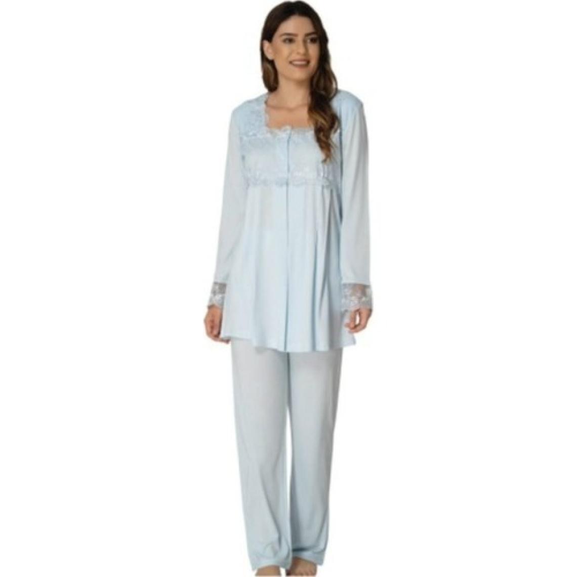 Kadın Mavi Sabahlıklı Lohusa Pijama Takımı EFFORTT 2401