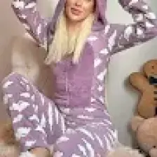 Pijama Evi Mor Bulut Desenli Kadın Polar Peluş Tulum Pijama Takımı