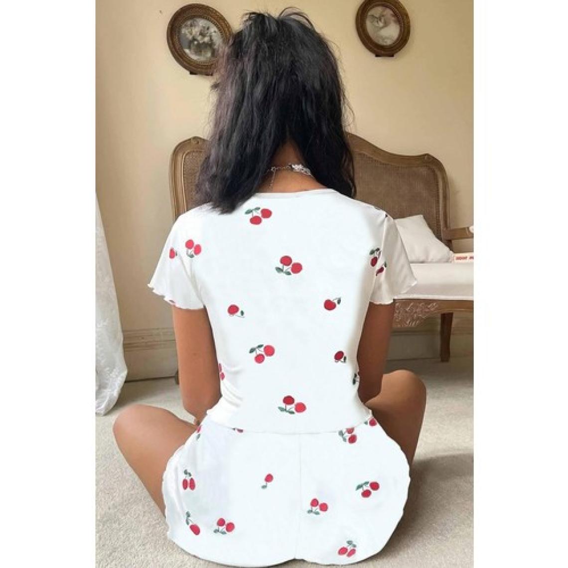 Merry See Örme Yumuşak Kısa Kol Kiraz Basklı Sortlu Pijama Takımı