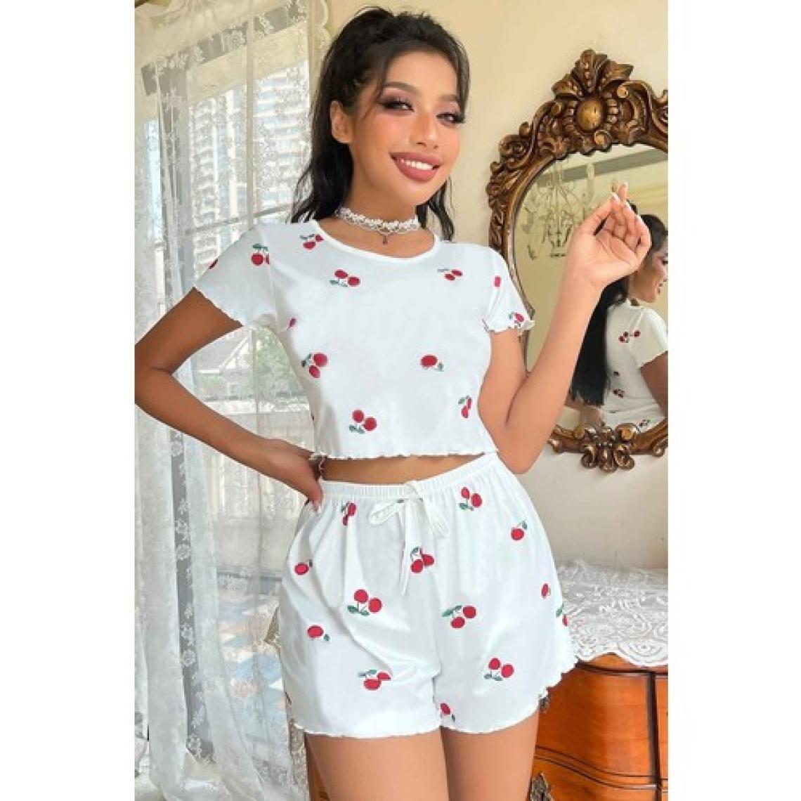 Merry See Örme Yumuşak Kısa Kol Kiraz Basklı Sortlu Pijama Takımı
