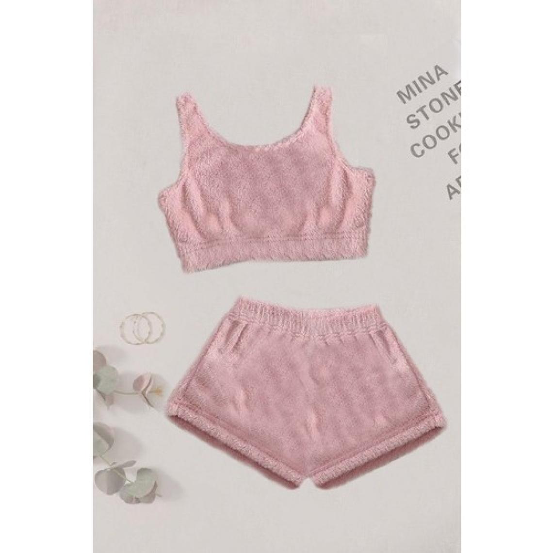 Merry See Tek Renk 1 Takım Kolsuz Askılı Peluş Polar Alt Üst Şortlu Pijama Takımı