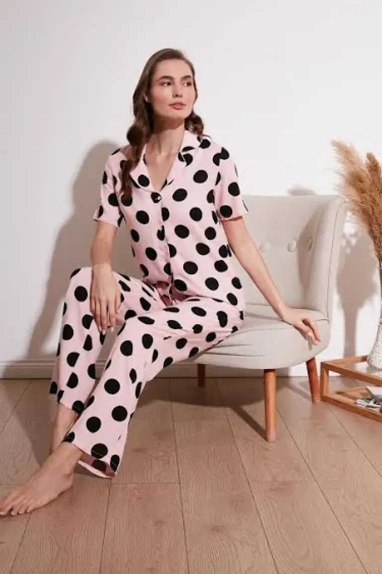 Lela Rahat Kesim Bol Paça Mono Yaka Kısa Kollu Pijama Takımı Bayan Pijama Takımı 6110290