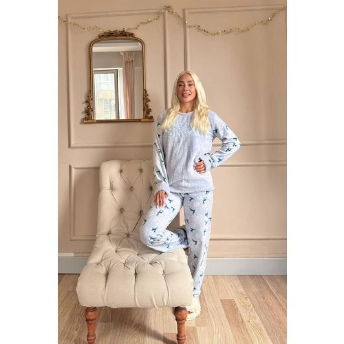 Pijama Evi Mavi Let It Snow Desenli Kadın Peluş Pijama Takımı