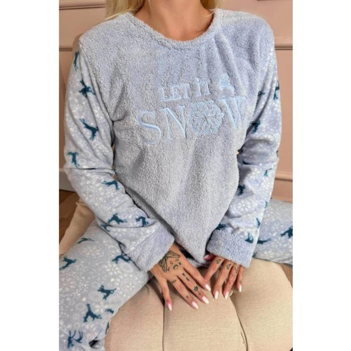 Pijama Evi Mavi Let It Snow Desenli Kadın Peluş Pijama Takımı