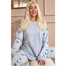 Pijama Evi Mavi Let It Snow Desenli Kadın Peluş Pijama Takımı