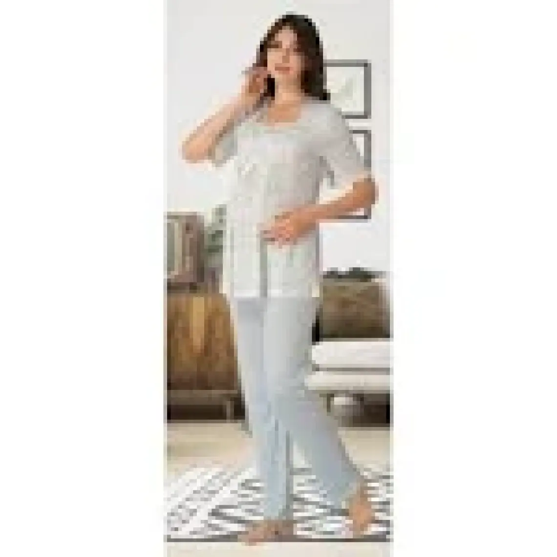 Kadın Mavi Lohusa Pijama Takımı EFFORTT 8012