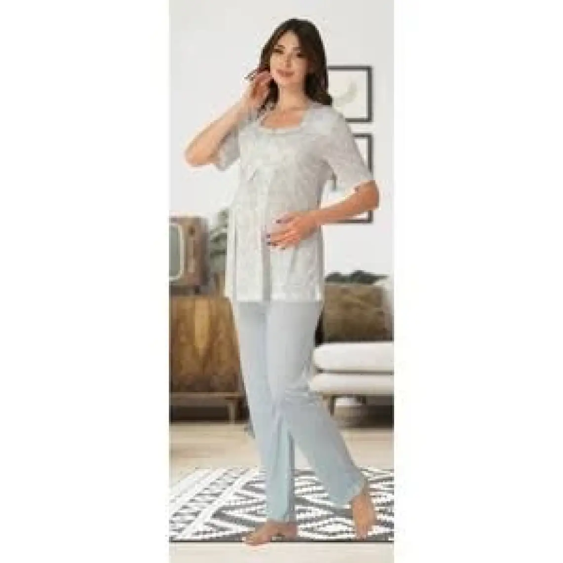 Kadın Mavi Lohusa Pijama Takımı EFFORTT 8012