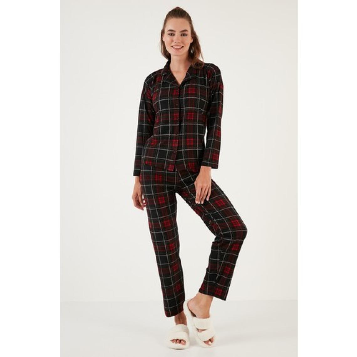 Lela Desenli Beli Lastikli Gömlek Yaka Dokuma Pijama Takımı Bayan Pijama Takımı 6095660W4