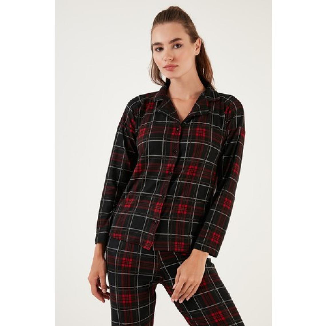 Lela Desenli Beli Lastikli Gömlek Yaka Dokuma Pijama Takımı Bayan Pijama Takımı 6095660W4