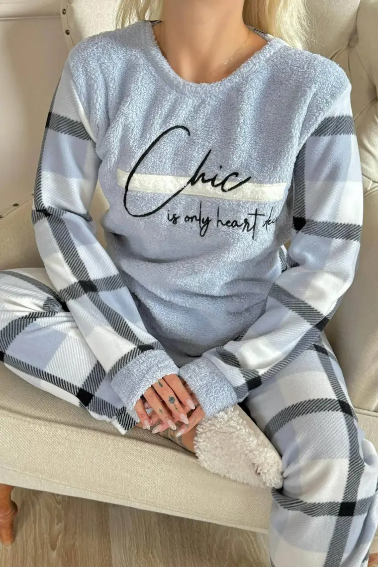 Pijama Evi Deep Chic Desenli Kadın Peluş Pijama Takımı