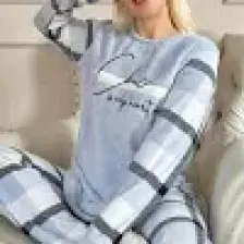 Pijama Evi Deep Chic Desenli Kadın Peluş Pijama Takımı