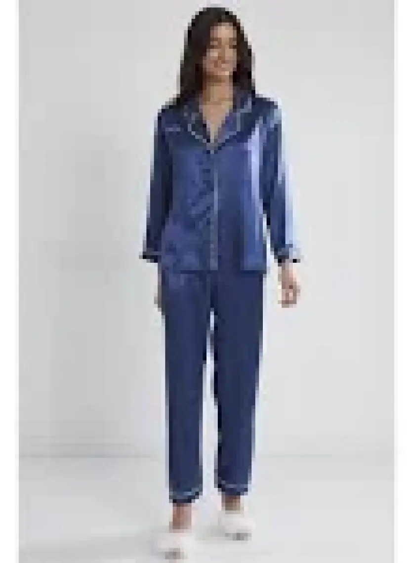 Pierre Cardin 1200 Kadın Saten Pijama Takımı-Lacivert