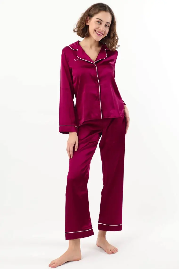 Pierre Cardin 1200 Kadın Saten Pijama Takımı-Lacivert