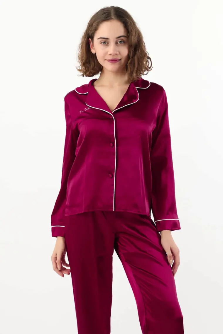 Pierre Cardin 1200 Kadın Saten Pijama Takımı-Lacivert