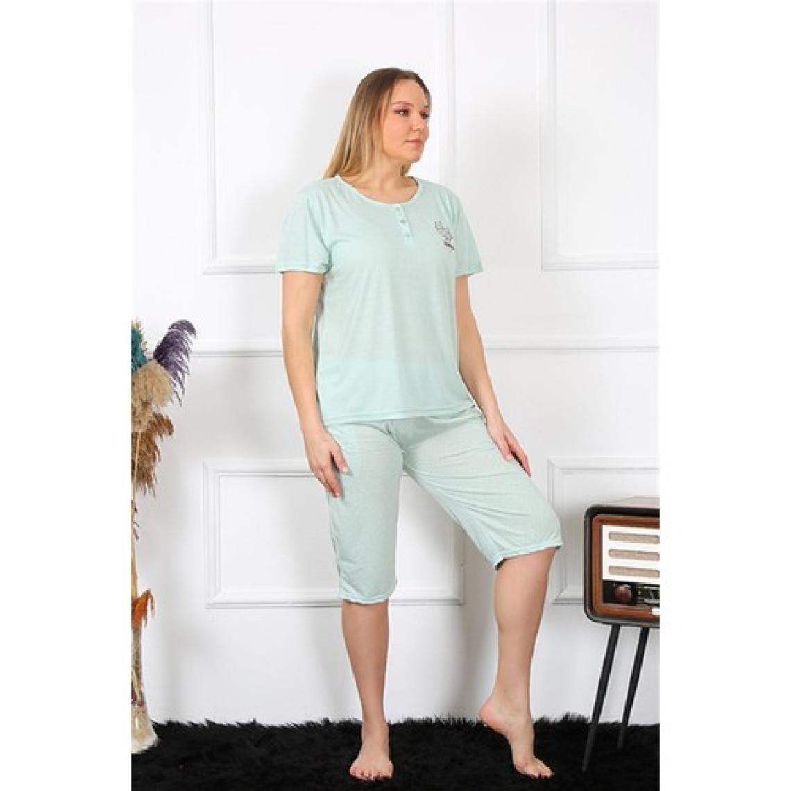 Akbeniz Kadın Büyük Beden Viscon Su Yeşili Kapri Pijama Takım 202193