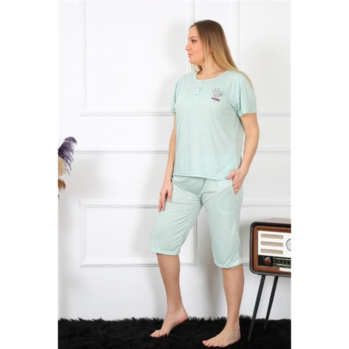Akbeniz Kadın Büyük Beden Viscon Su Yeşili Kapri Pijama Takım 202193