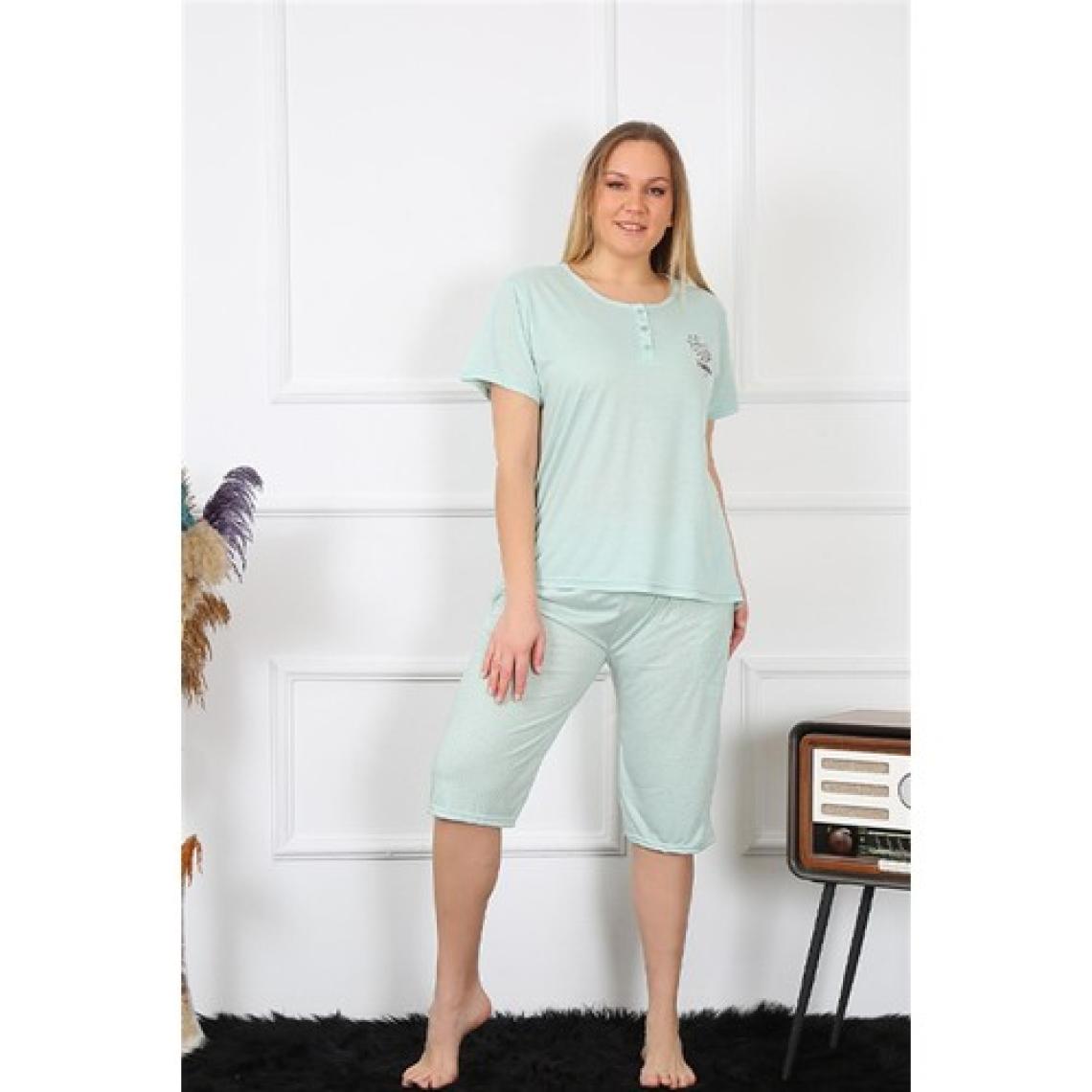 Akbeniz Kadın Büyük Beden Viscon Su Yeşili Kapri Pijama Takım 202193