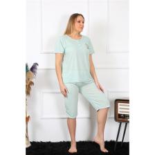 Akbeniz Kadın Büyük Beden Viscon Su Yeşili Kapri Pijama Takım 202193