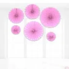 Süsle Bebek ve Parti Kağıt Yelpaze Süs, 6 Adetli Set, Pembe