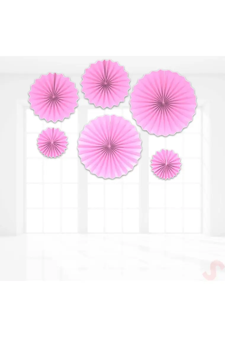 Süsle Bebek ve Parti Kağıt Yelpaze Süs, 6 Adetli Set, Pembe