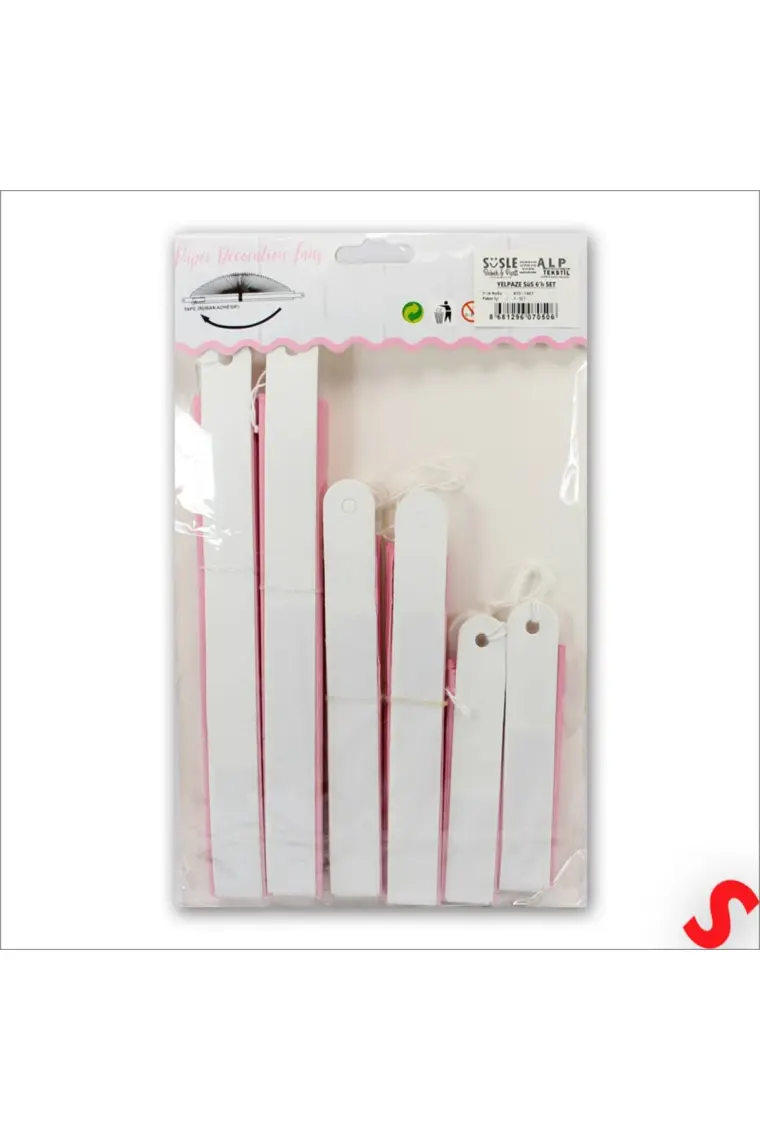 Süsle Bebek ve Parti Kağıt Yelpaze Süs, 6 Adetli Set, Pembe