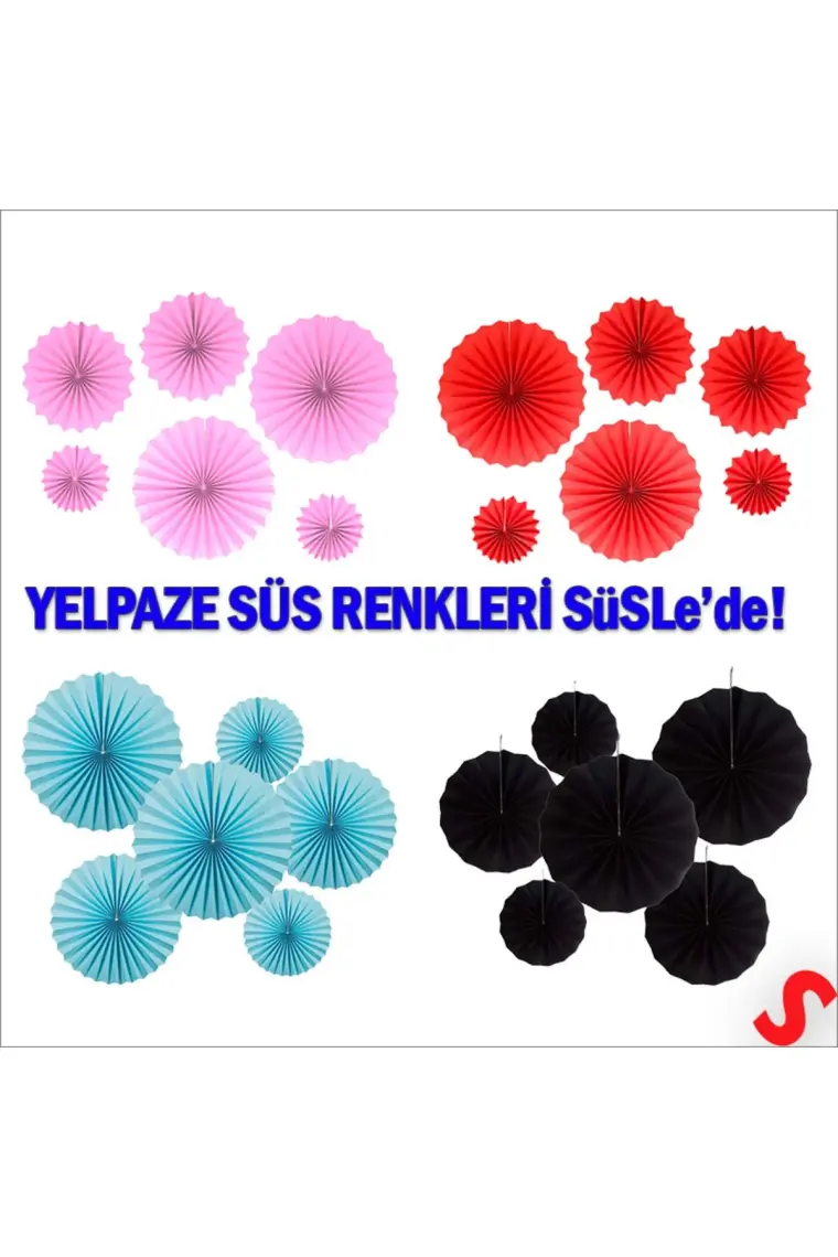 Süsle Bebek ve Parti Kağıt Yelpaze Süs, 6 Adetli Set, Pembe