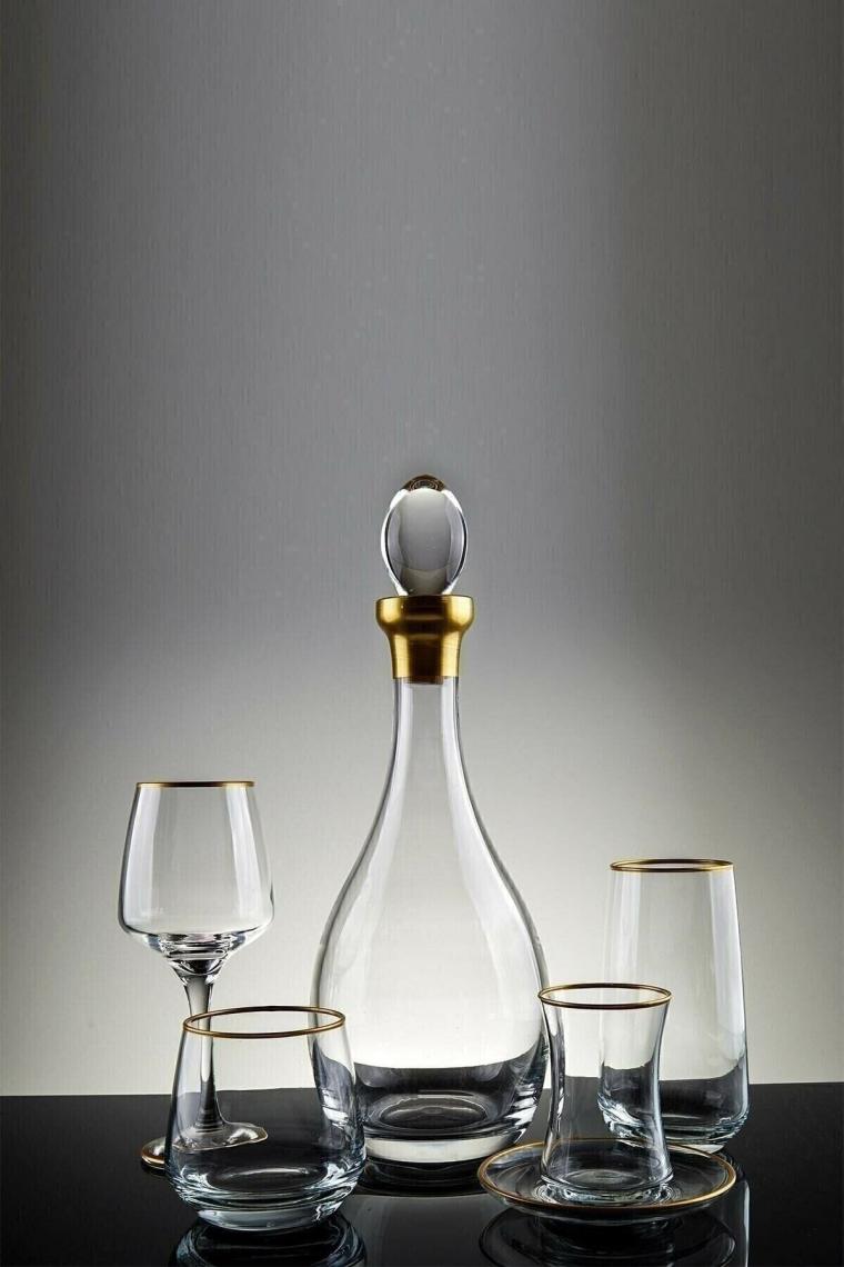 S&k Glass 61 Parça 12 Kişilik Çeyiz Seti Su Takımı (ALTIN YALDİZLİ)