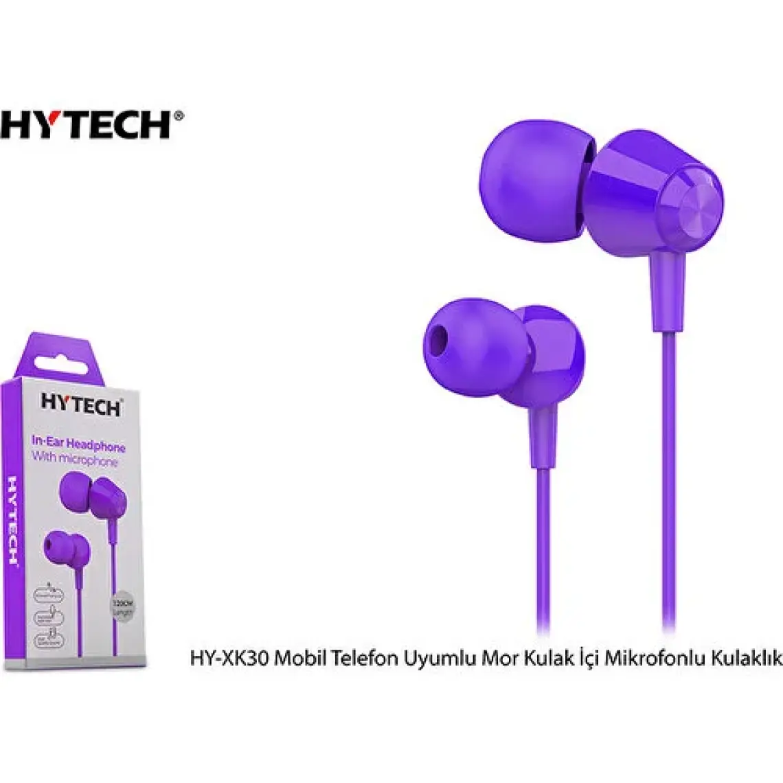 Hytech HY-XK30 Mobil Telefon Uyumlu Kulak İçi Mikrofonlu Mor Kablolu Kulaklık