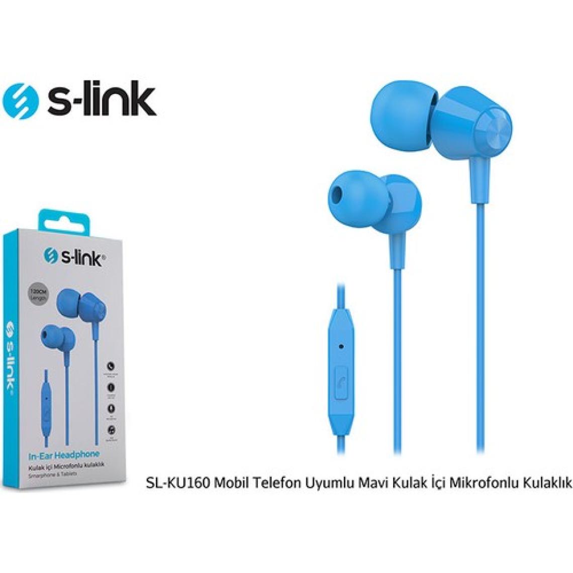 S-link SL-KU160 Mobil Uyumlu Mavi Kulak İçi Mikrofonlu Kulaklık