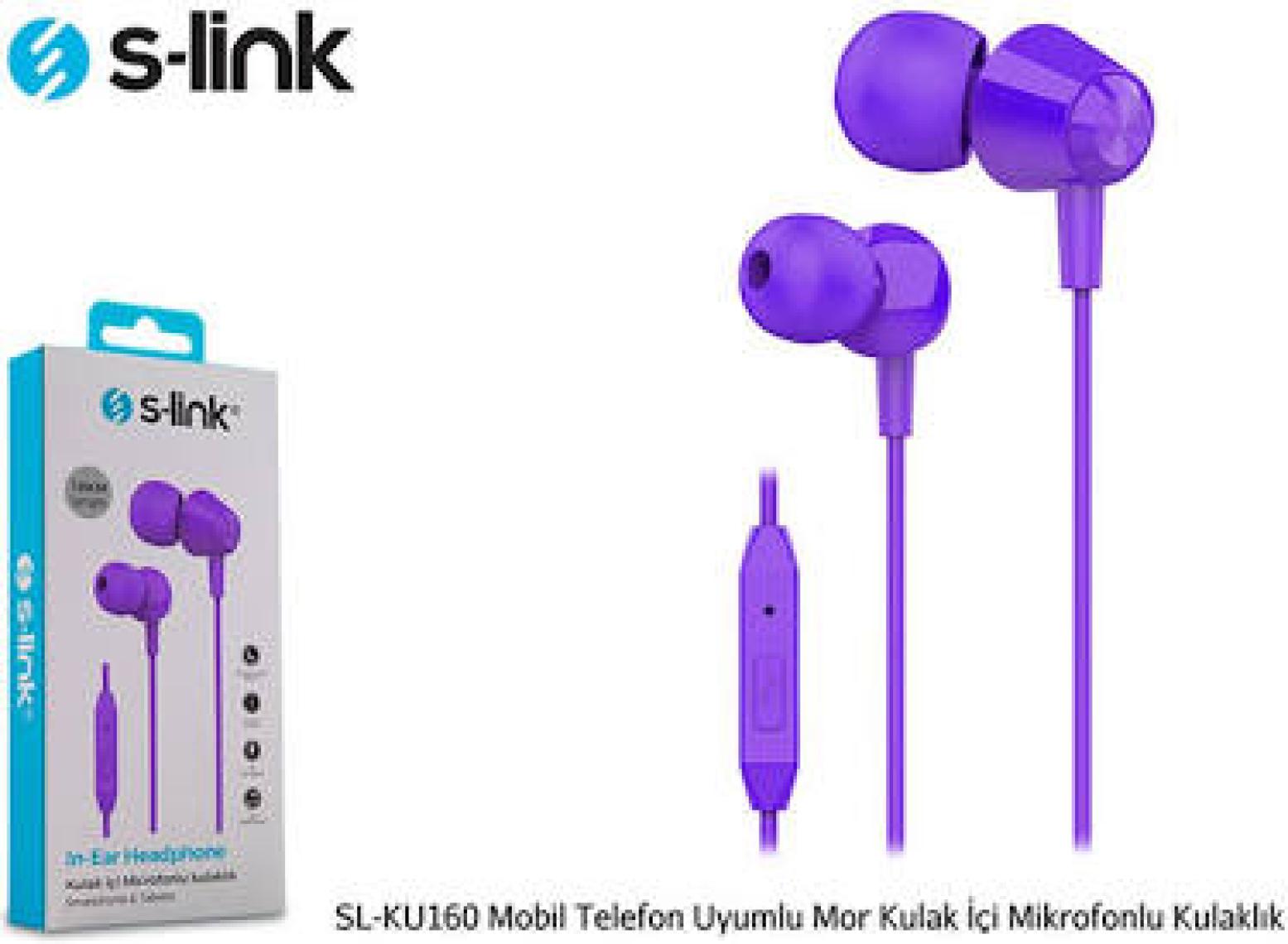 S-link SL-KU160 Mobil Uyumlu Mor Kulak İçi Mikrofonlu Kulaklık