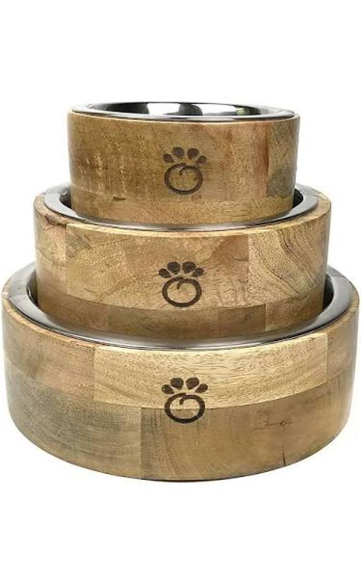 GF PET - Ahşap Kaplı Çelik Mama ve Su Kabı Large
