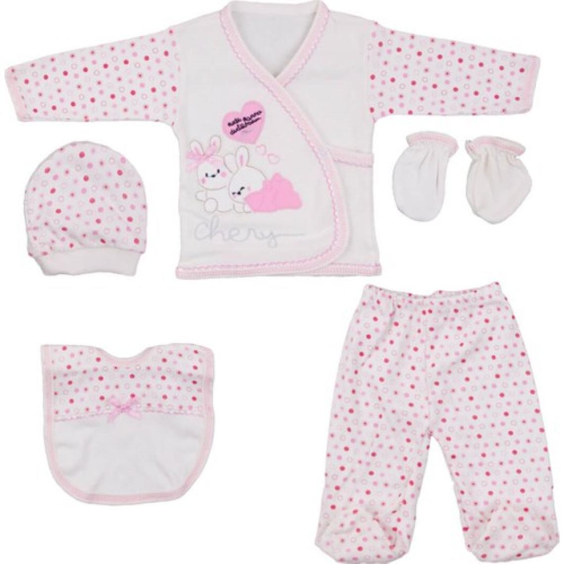 Baby Kids Colors  Tavşanlı 5 Parça Zıbın Set Pembe