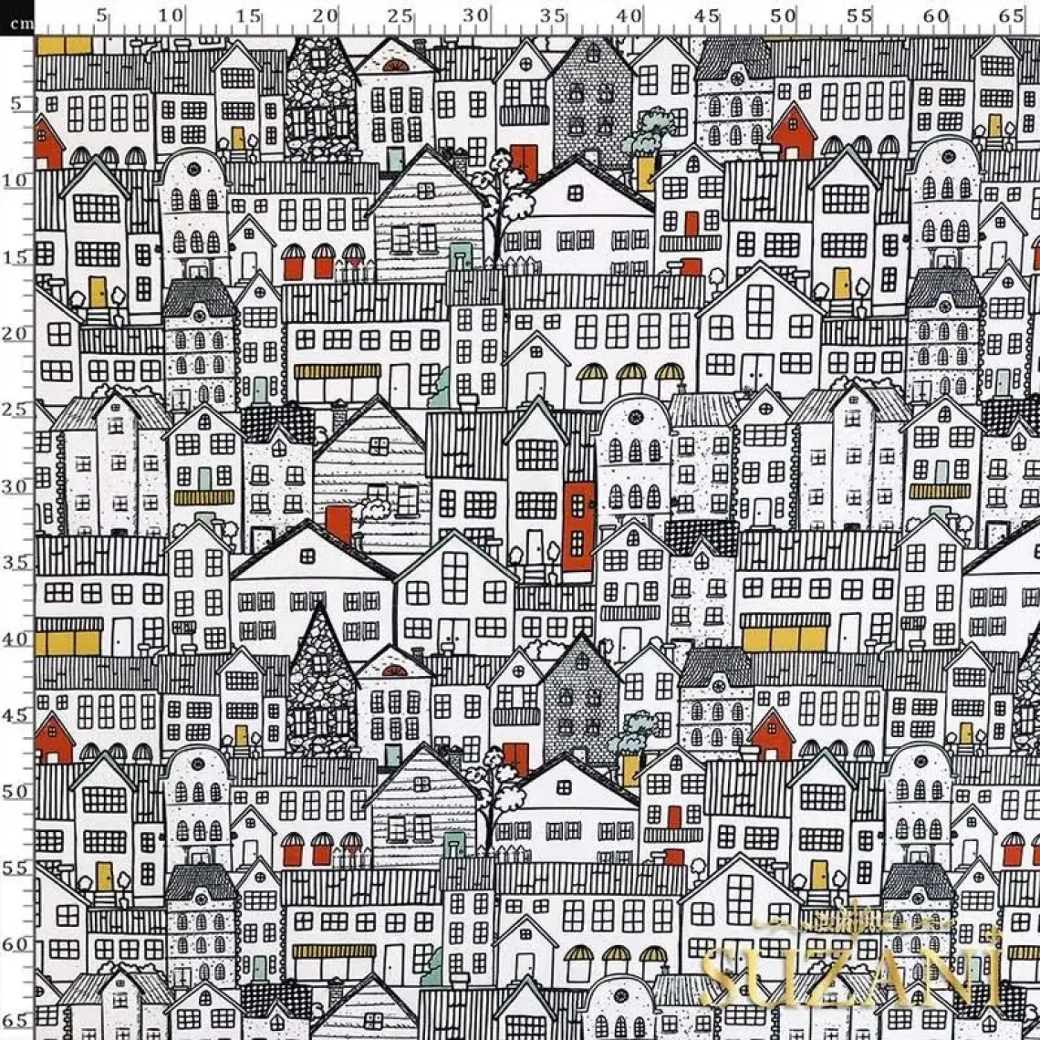 Suzani Şehir Desenli Dijital Baskılı Kumaş KMS-0869