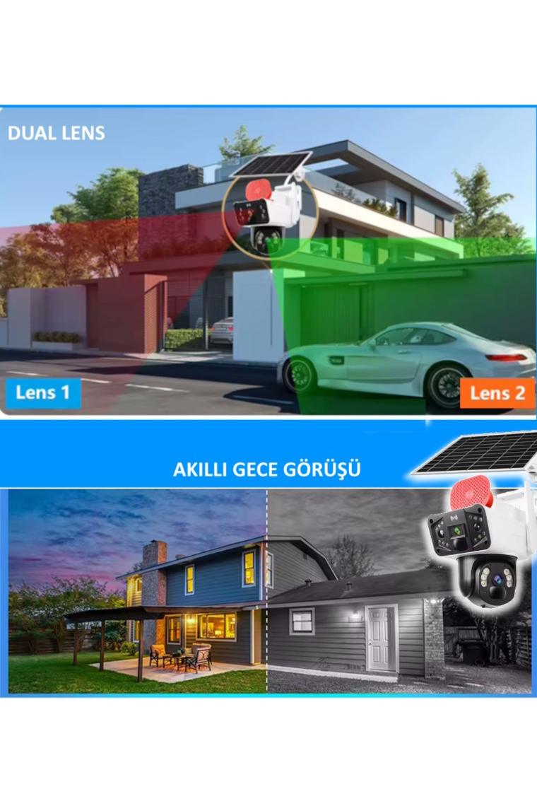 Okam 3915 4g 6mp Dual Lens Güneş Panelli Solar Sirenli Güvenlik Kamerası
