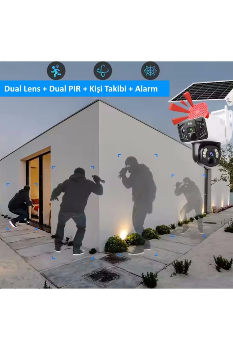 Okam 3915 4g 6mp Dual Lens Güneş Panelli Solar Sirenli Güvenlik Kamerası