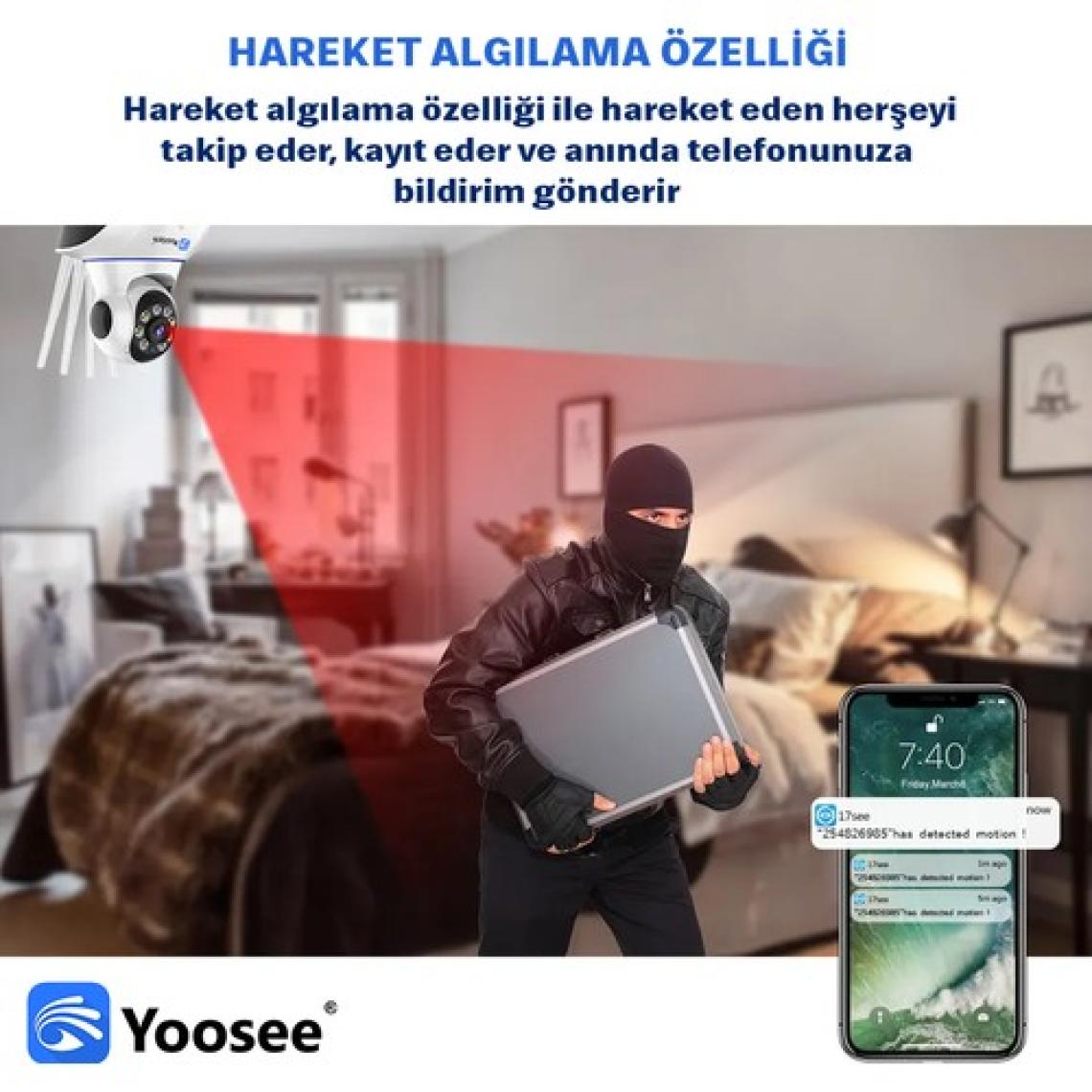 Yoosee Kablosuz Full Hd 1080P Wifi Ip 5 Antenli Kablosuz 355° Bebek Izleme Güvenlik Kamerası