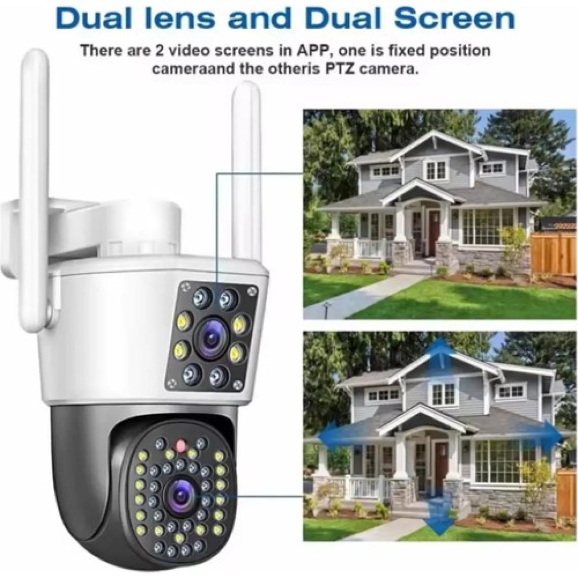 Enshall 4mp 4K Ultra Hd Gece Görüşlü Çift Lensli Hareket Takipli Alarmlı Dış Mekan Ip Güvenlik Kamerası