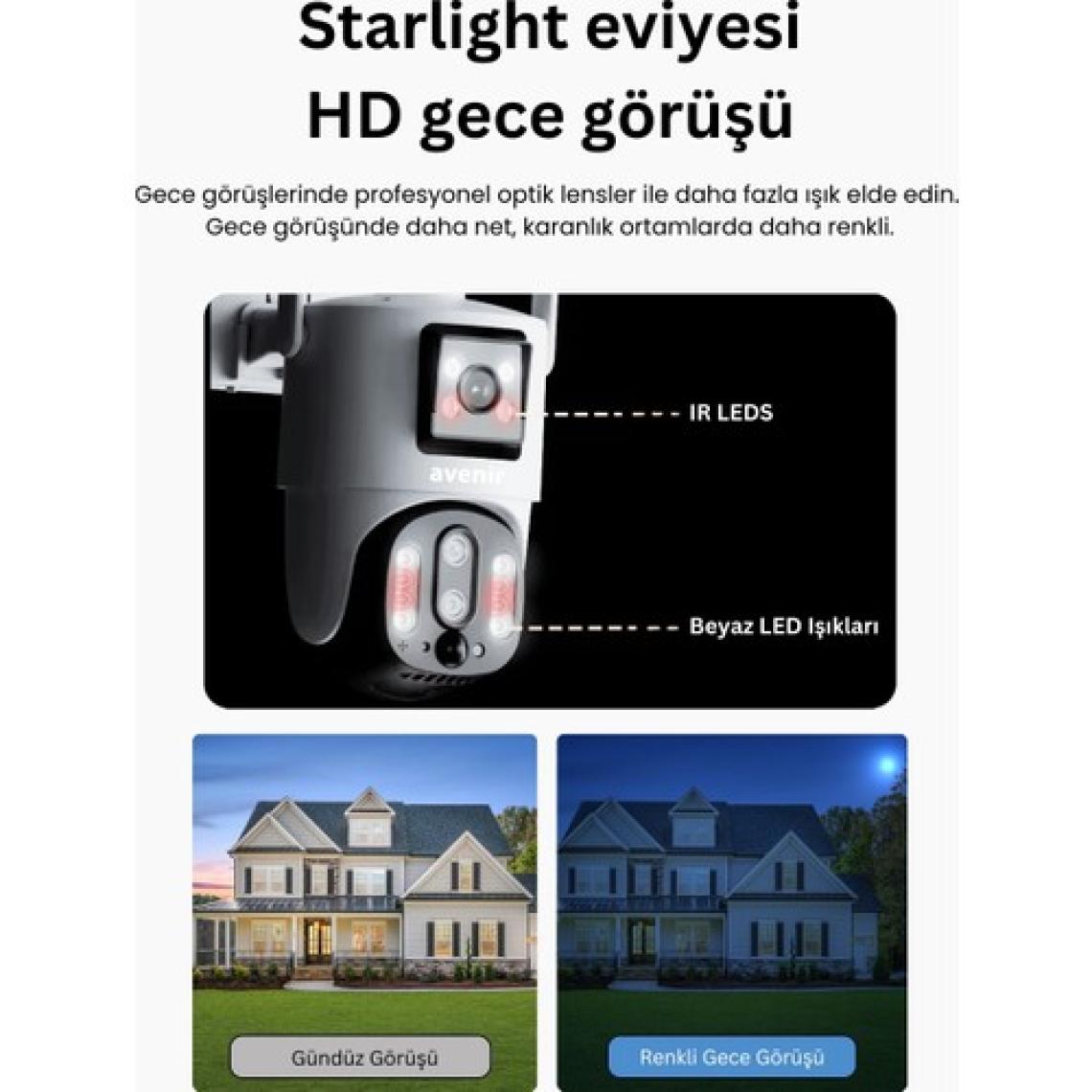 Avenir AV-M13 4g Simkartlı Solar Panelli 3 Lensli 12mp Full Color Gece Görüşü Çift Yönlü Ses Kamera