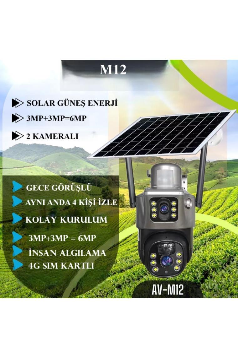Avenir AV-M12 4g Sim Kartlı 4mp 2 Kameralı Solar Panelli Güneş Enerjili Ptz 360° Dönebilen Kamera