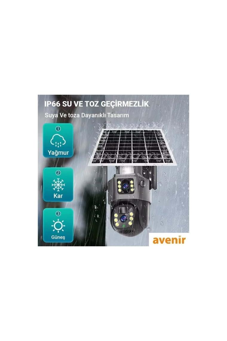 Avenir AV-M12 4g Sim Kartlı 4mp 2 Kameralı Solar Panelli Güneş Enerjili Ptz 360° Dönebilen Kamera