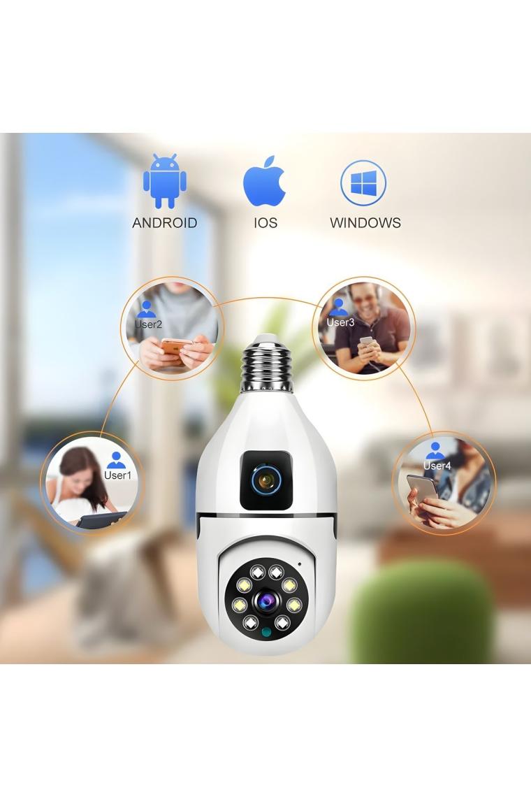 Megamus 4mp Ampul Kablosuz Wifi Kamera Çift Lens Işık Ip 2 Yönlü Ses Otomatik Izleme Aı Insansı Algılama