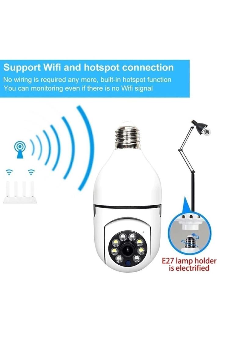 Bintech Gece Görüşlü 360 Derece LED Işık 1080P Wifi Kamera Kablosuz Panoramik Ev Güvenlik Kamersı