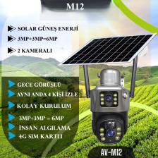 Avenir AV-M12 4g Sim Kartlı 4mp 2 Kameralı Solar Panelli Güneş Enerjili Ptz 360° Dönebilen Kamera