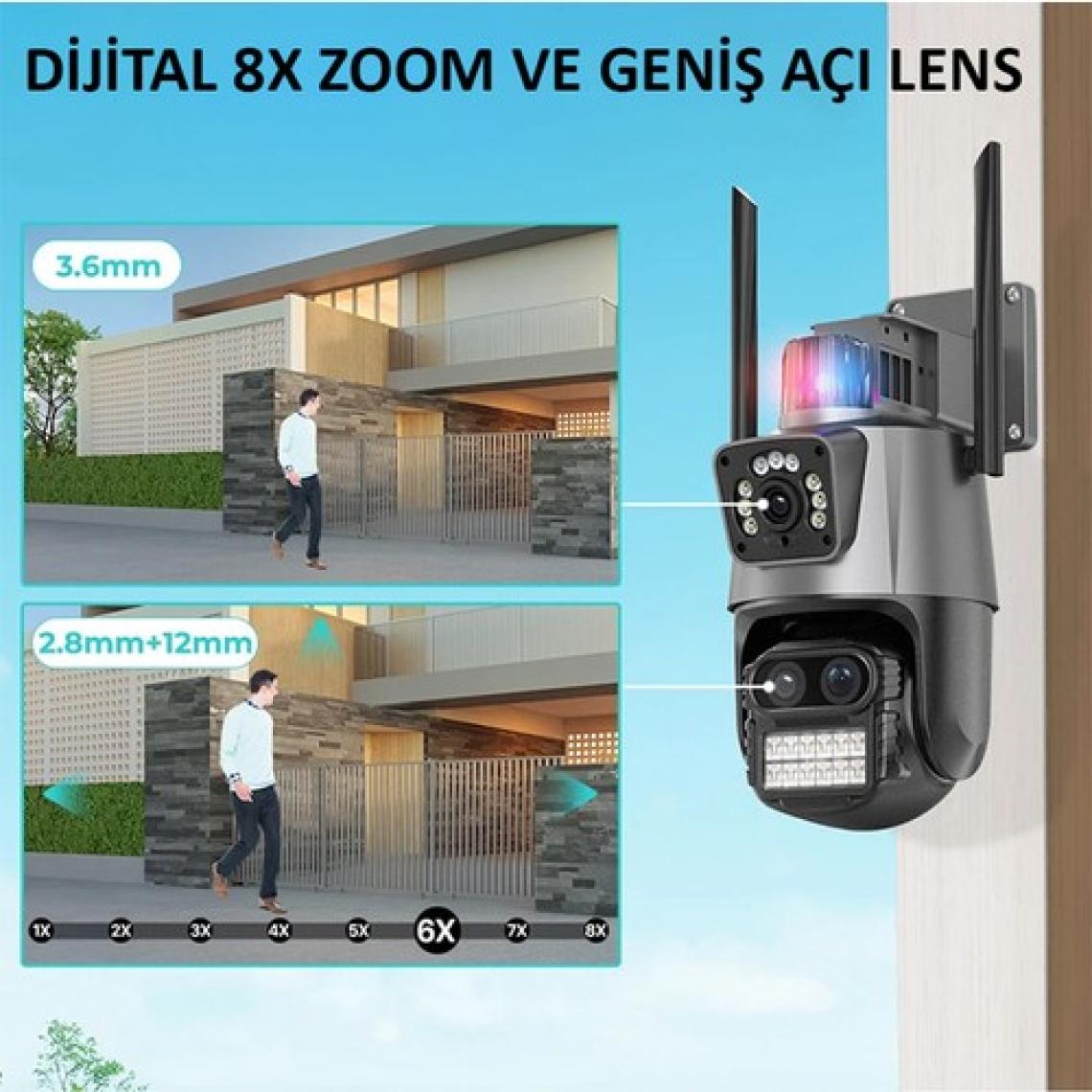 Yoosee Ys-18 Polis Çakarlı 8x Zoomlu Çift Kameralı Kablosuz Wifi Ip Akıllı Güvenlik Kamerası