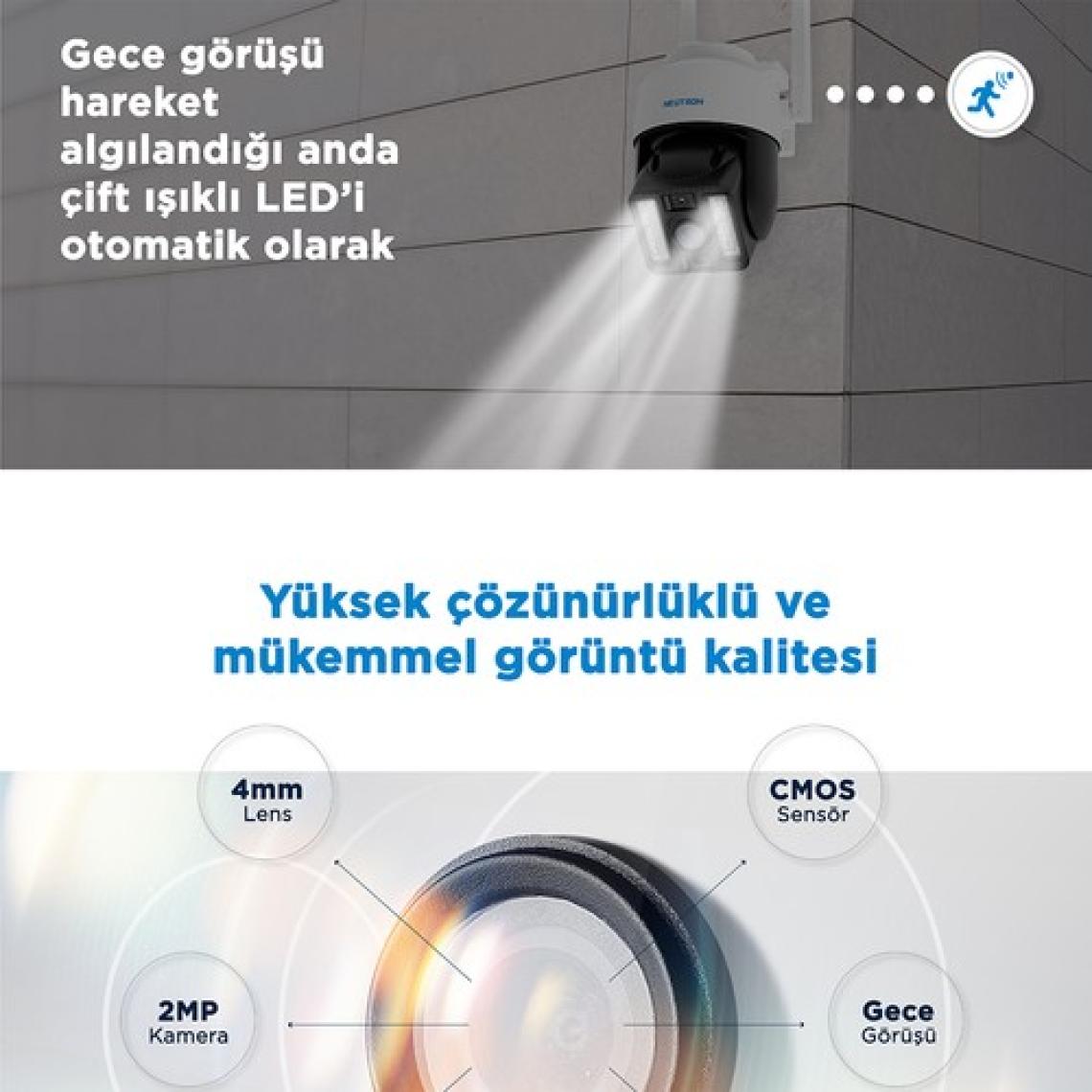 Neutron Gece Görüşlü LED Işıklı 360° Dönebilen Alarmlı Ptz Dış Ortam Kamerası - App ile Kontrol